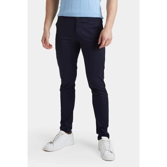 New Tailored Athlete Navy Blue Muscle Fit Chino Trousers Mens Size 34W 32L - Picture 1 of 9